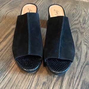 Free People black suede open toe heels